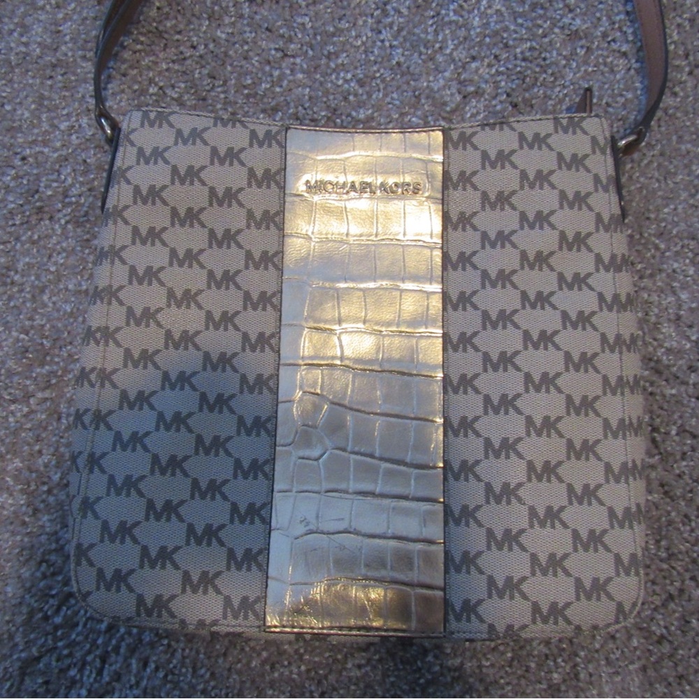 Michael Kors Beige and Gold Monogram Bag